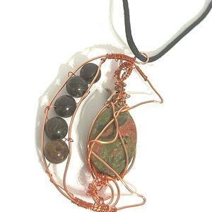 Unikite Handcrafted Copper Wire Wrapped Pendant Gem Necklace